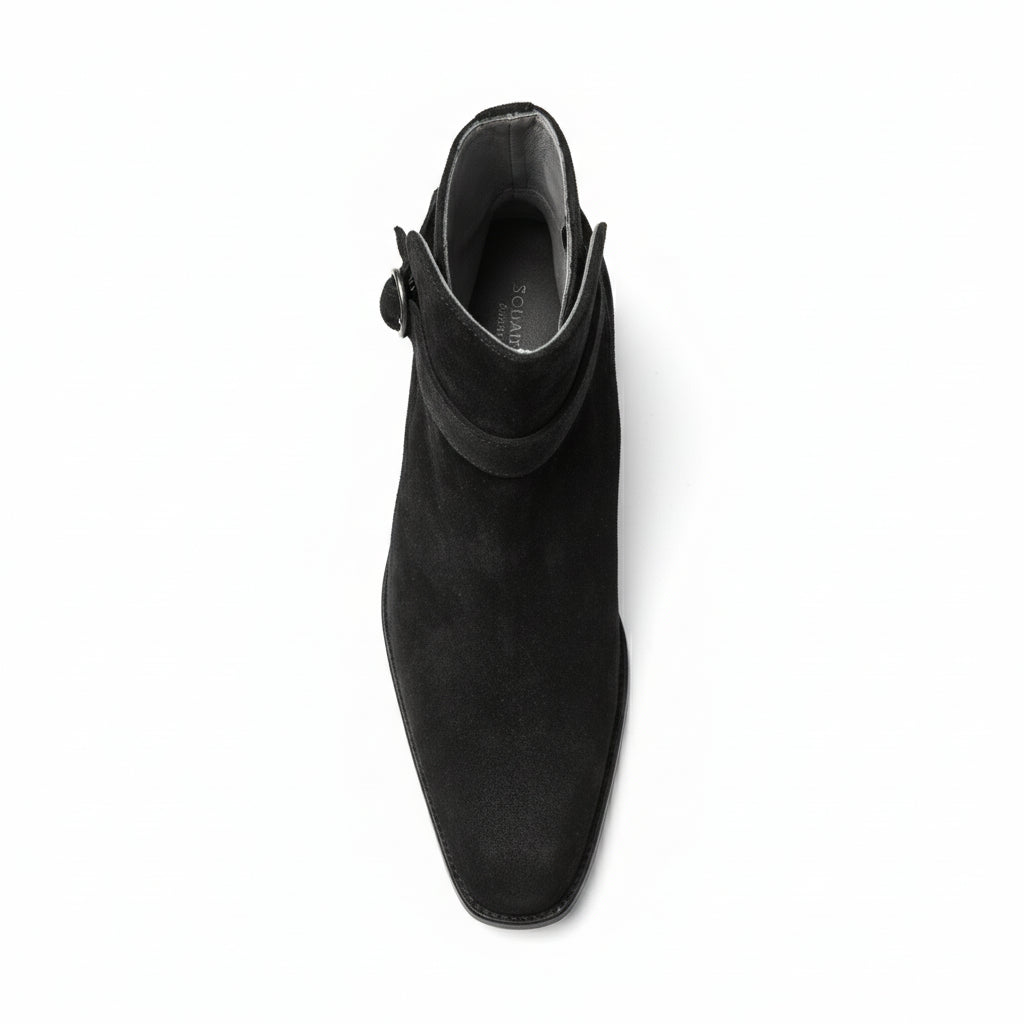 Men's Black Jodhpurs Ankle High Suede Boots - top-down-view