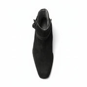 Men's Black Jodhpurs Ankle High Suede Boots - top-down-view