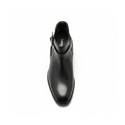 top-down-view - Men's Black Leather Ankle Boots with Monk Closure