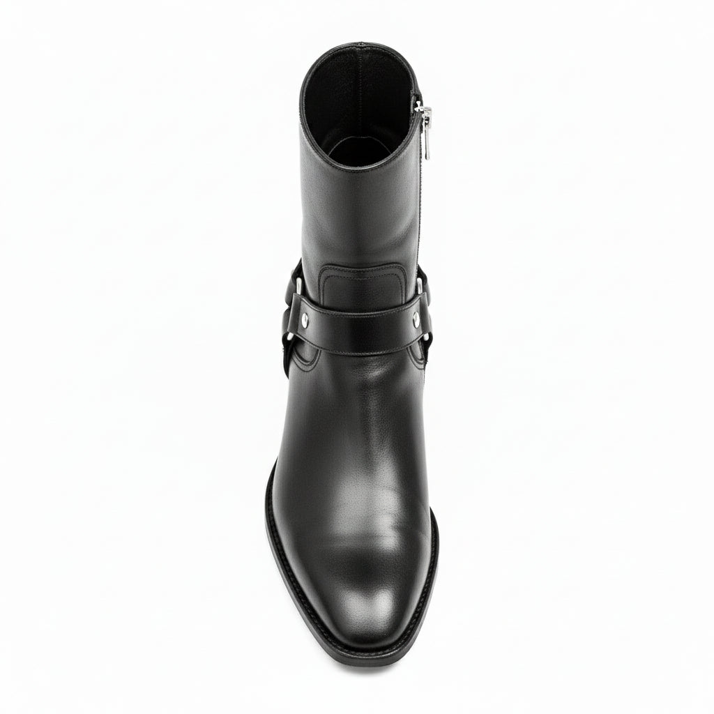 Men's Black Leather Ankle Boots with Side Zipper - top-down-view