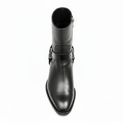 Men's Black Leather Ankle Boots with Side Zipper - top-down-view