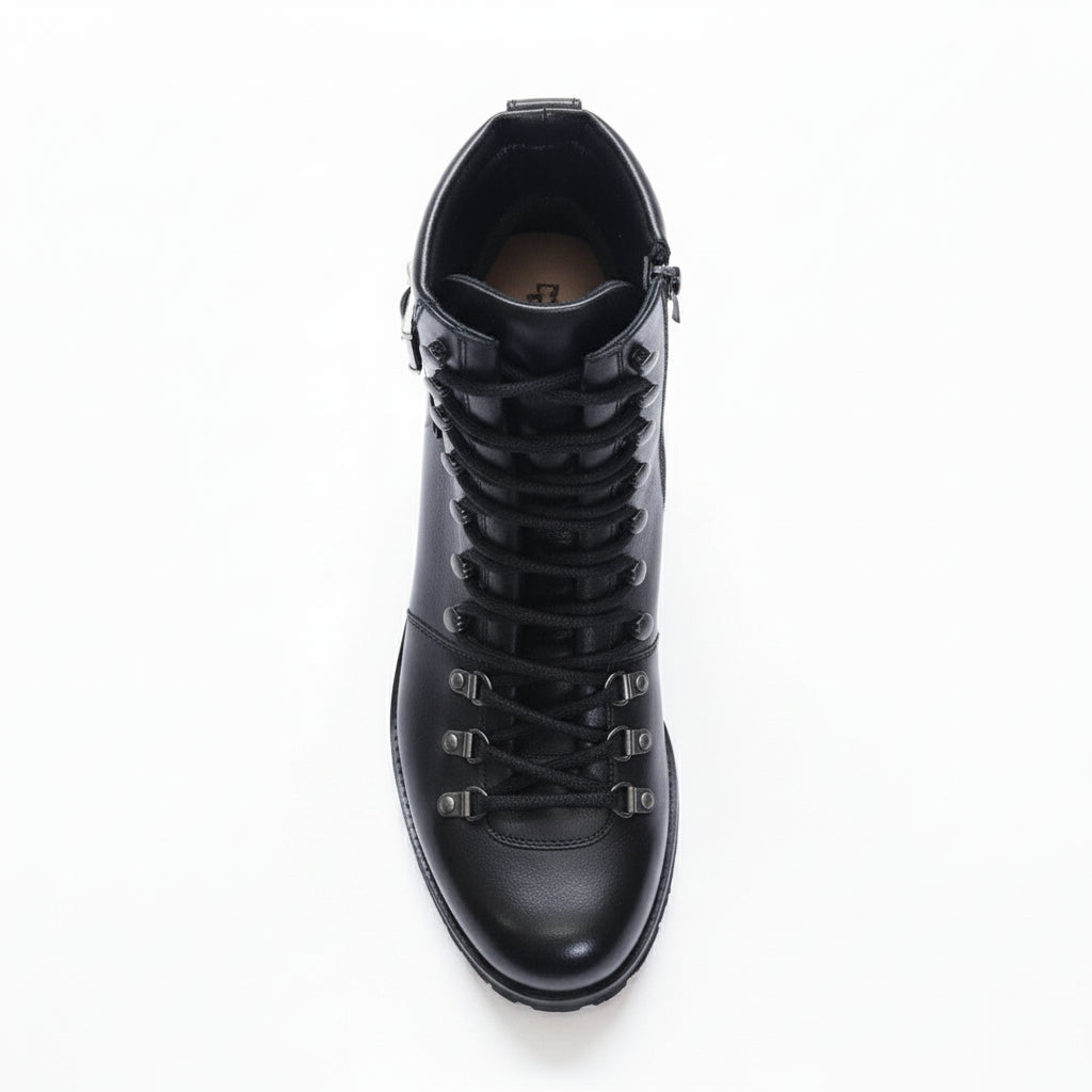 Men's Black Leather Biker Ankle Boots - top-down-view