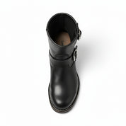 Men's Black Leather Biker Rider Boots - top-down-view
