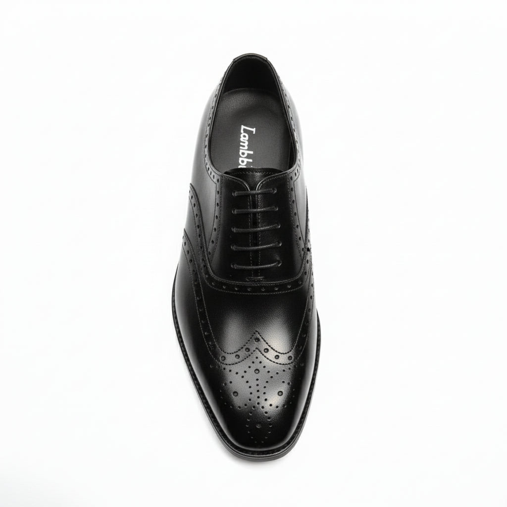 top-down-view - Men's Black Leather Brogue Wingtip Dress Shoes