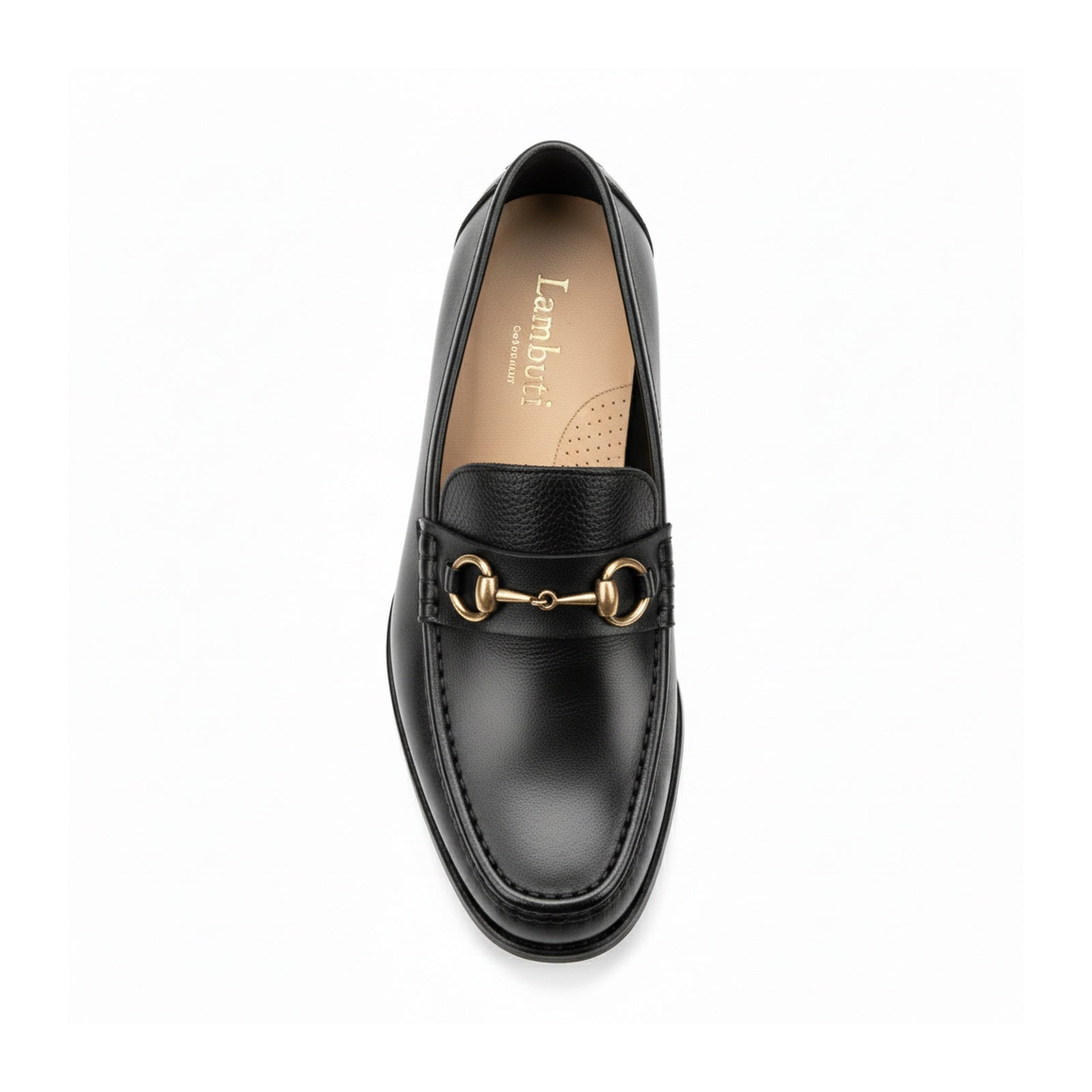 top-down-view - Men's Black Leather Buckle Loafer Shoes
