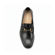 top-down-view - Men's Black Leather Buckle Loafer Shoes