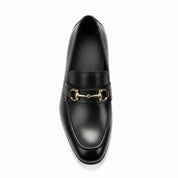 top-down-view - Men's Black Leather Buckle Loafers