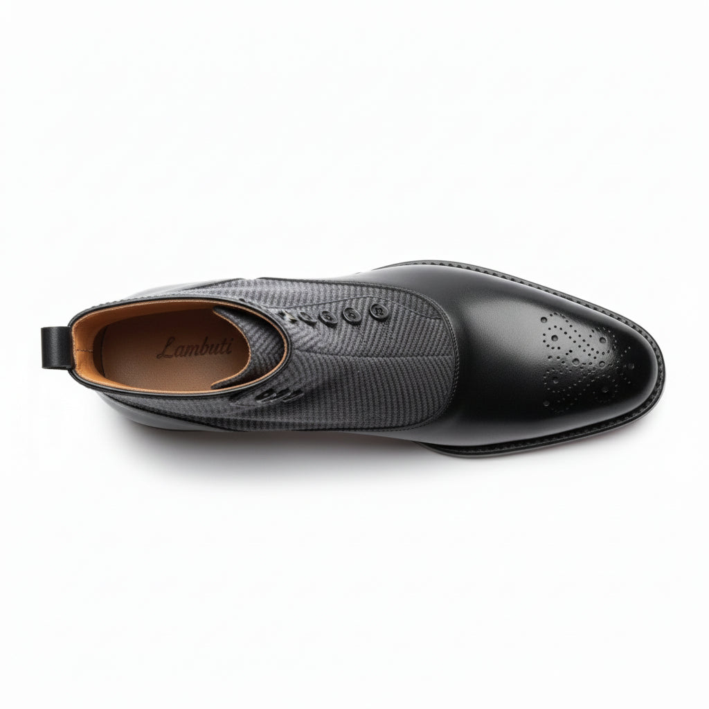 top-down-view - Men's Black Leather Button Boots with Two-Toned Design