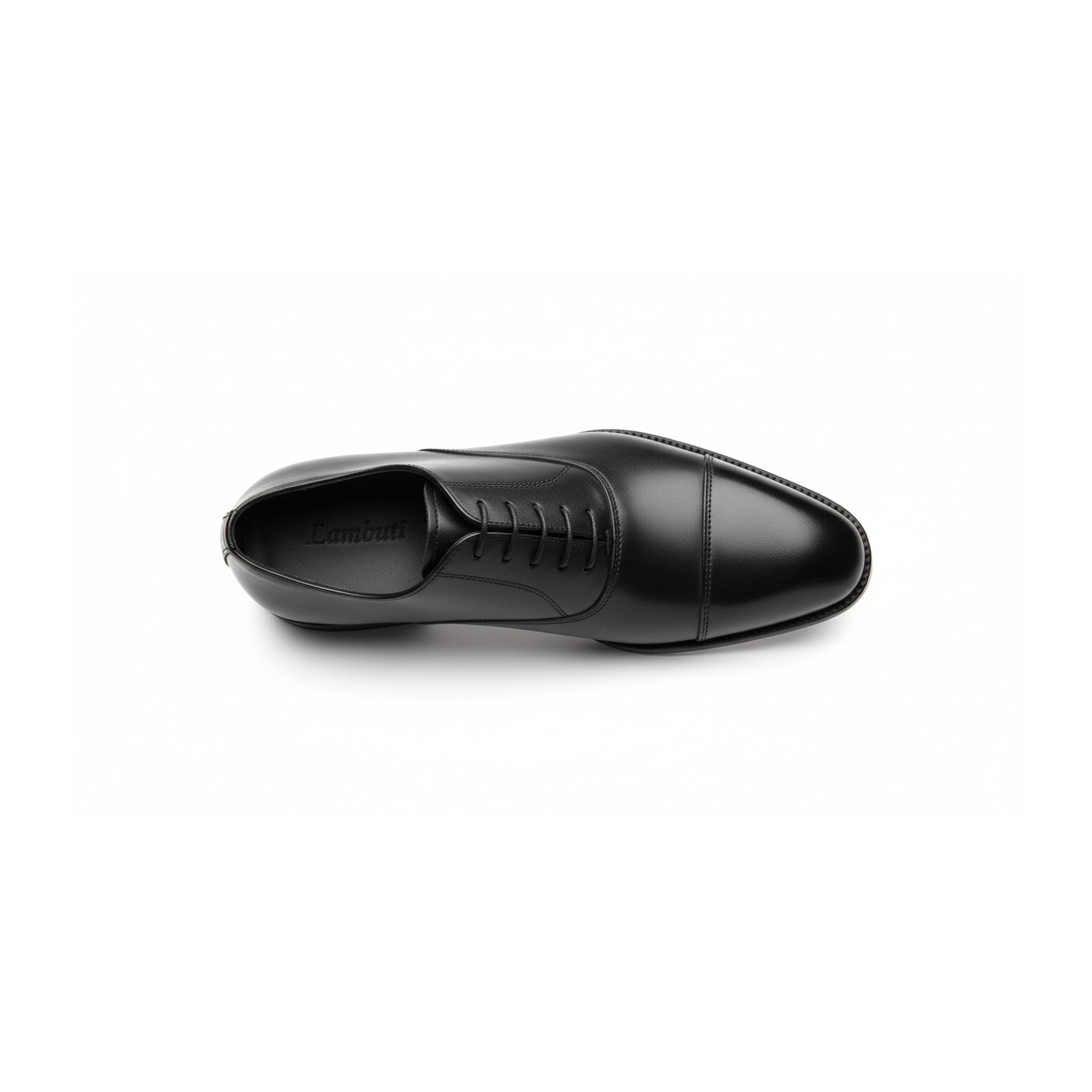 top-down-view - Men's Black Leather Cap-Toe Derby Shoes