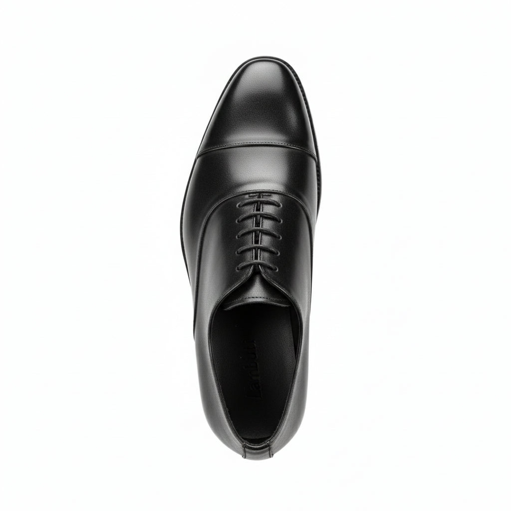 top-down-view - Men's Black Leather Cap-Toe Dress Shoes