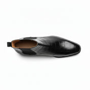 top-down-view - Men's Black Leather Chelsea Boots with Crocodile Print