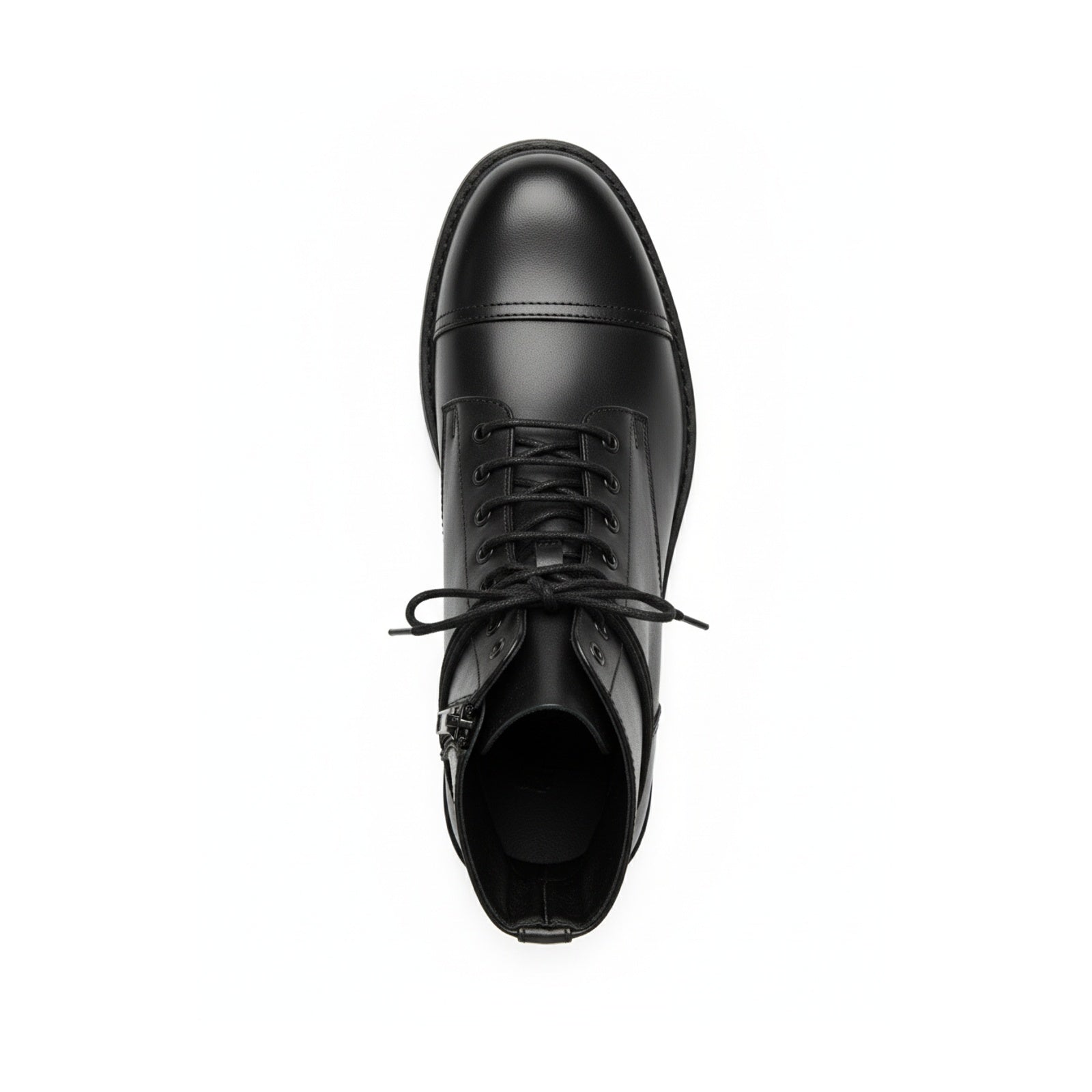 top-down-view - Men's Black Leather Combat Boots with Lace-Up Design