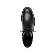 top-down-view - Men's Black Leather Combat Boots with Lace-Up Design