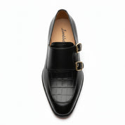 top-down-view - Men's Black Leather Double Monk Moccasin Shoes