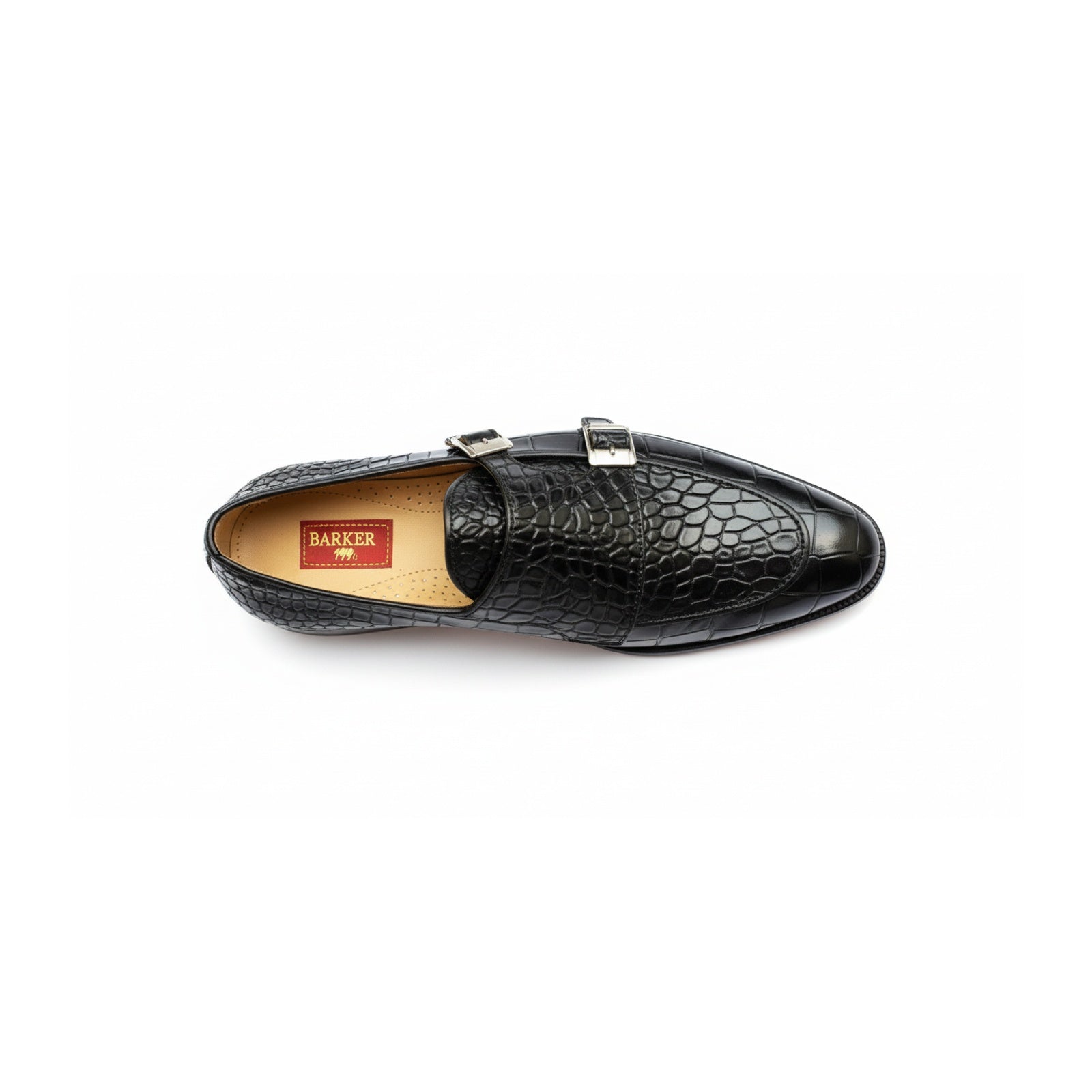 top-down-view - Men's Black Leather Double Monk Moccasin Shoes