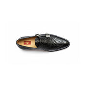 top-down-view - Men's Black Leather Double Monk Moccasin Shoes