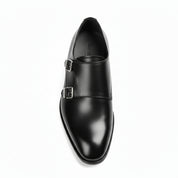 top-down-view - Men's Black Leather Double Monk Strap Dress Shoes