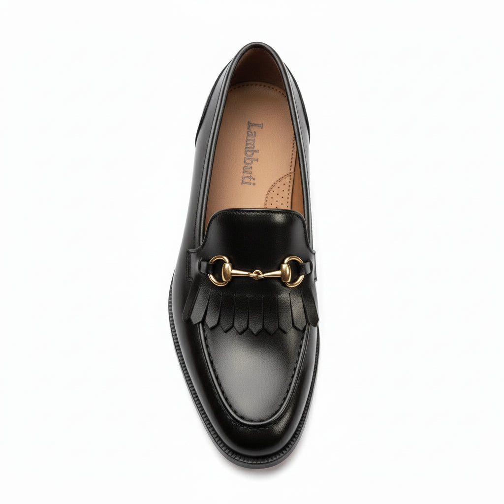 top-down-view - Men's Black Leather Fringe Loafer Moccasins