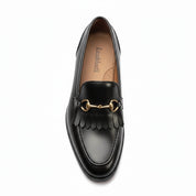 top-down-view - Men's Black Leather Fringe Loafer Moccasins