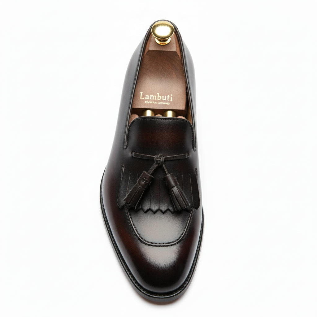top-down-view - Men's Black Leather Fringe Moccasins