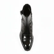top-down-view - Men's Black Leather High Ankle Boots with Side Button & Zipper