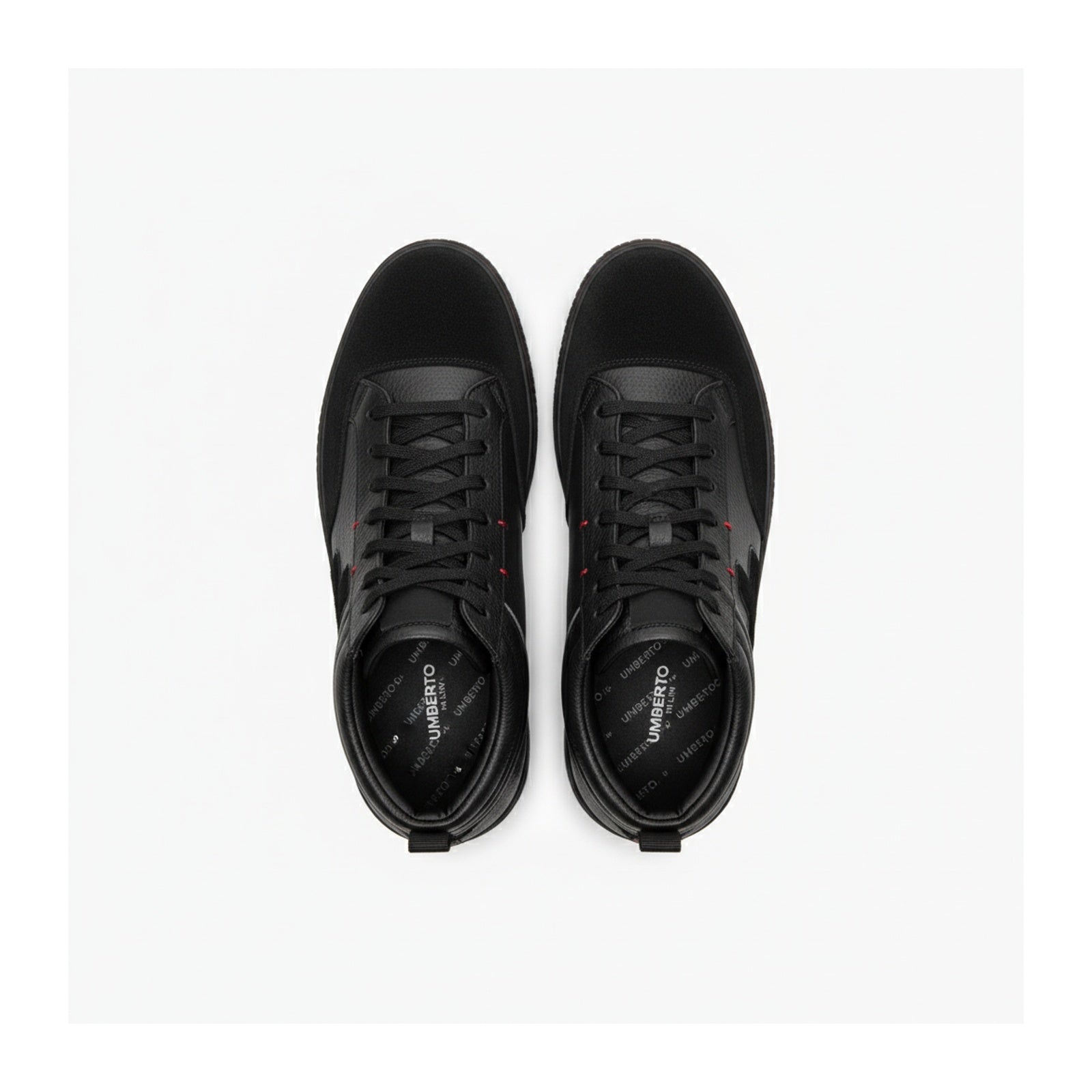 top-down-view - Men's Black Leather High-Top Motorcycle Sneakers