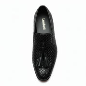 top-down-view - Men's Black Leather Knitted Dress Shoes