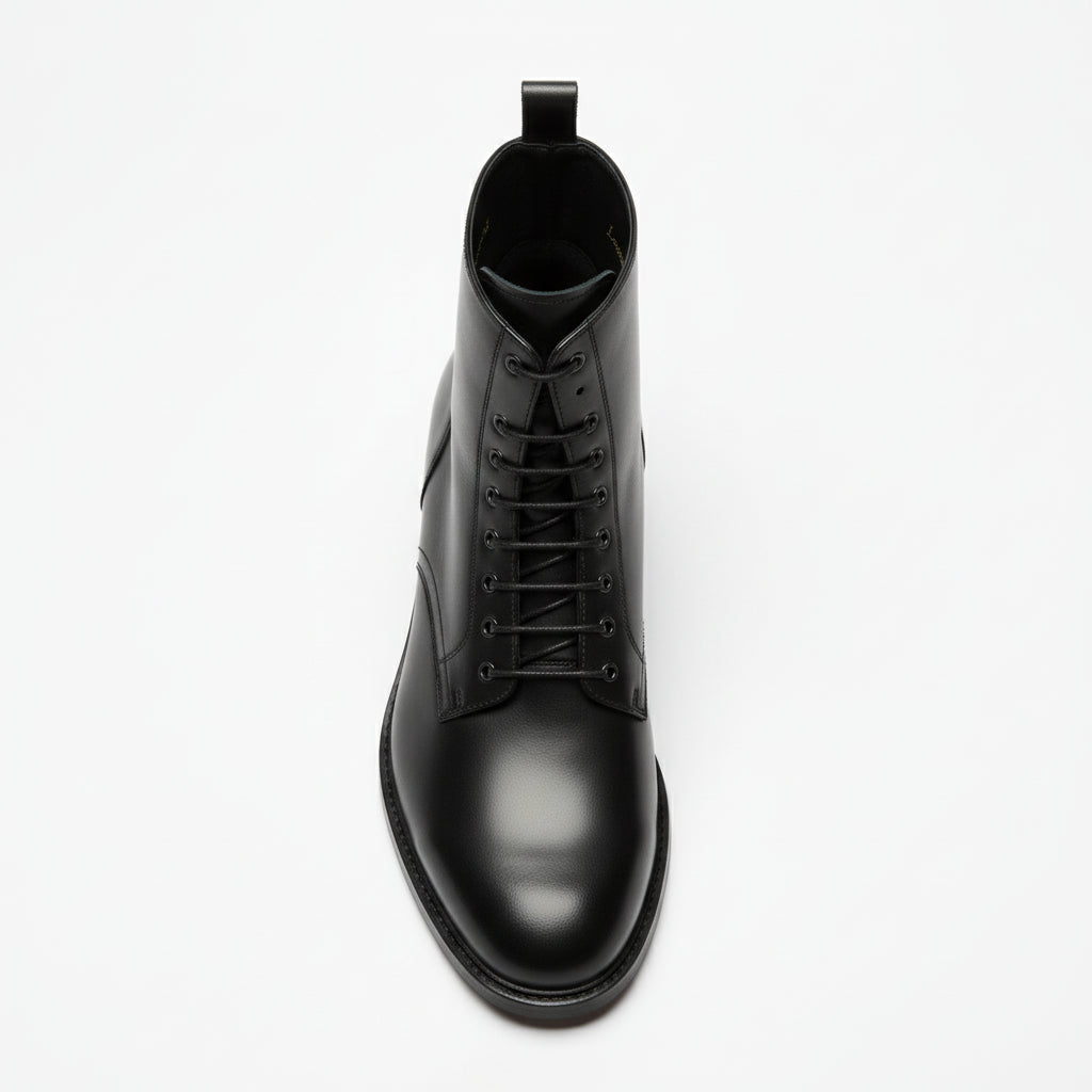 top-down-view - Men's Black Leather Lace-Up Ankle Boots