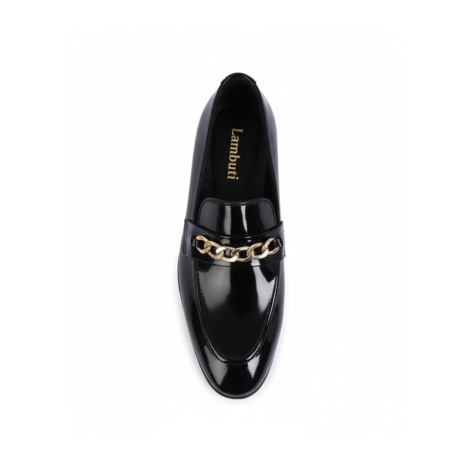 top-down-view - Men's Black Leather Loafers with Chunky Chain