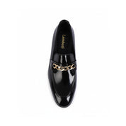 top-down-view - Men's Black Leather Loafers with Chunky Chain