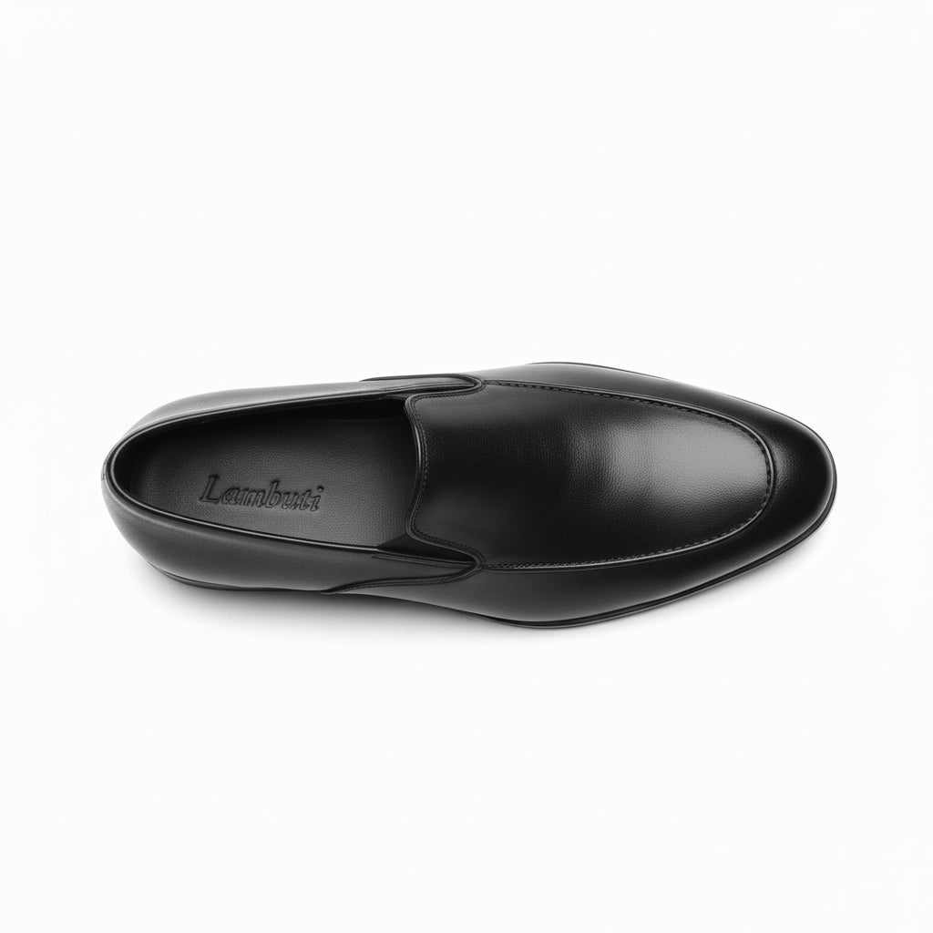 top-down-view - Men's Black Leather Moccasin Loafers