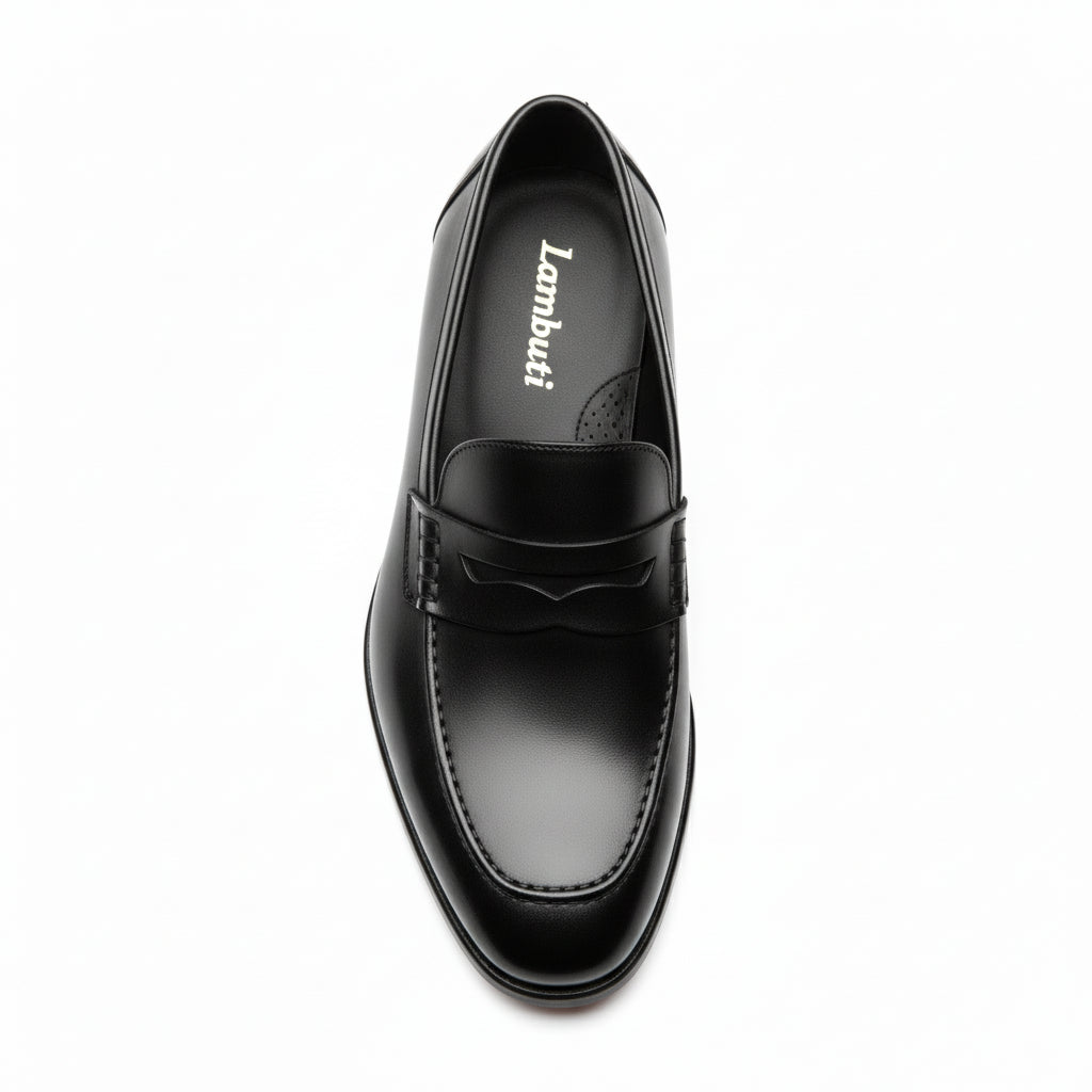top-down-view - Men's Black Leather Moccasins with Customizable Fit