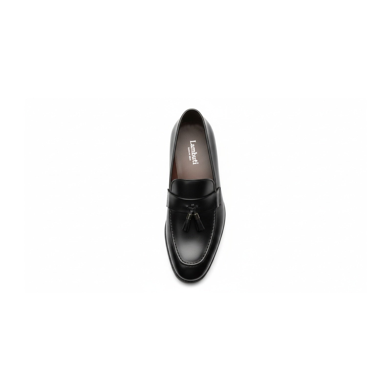 Men's Black Leather Moccasins with Tassels - top-down-view