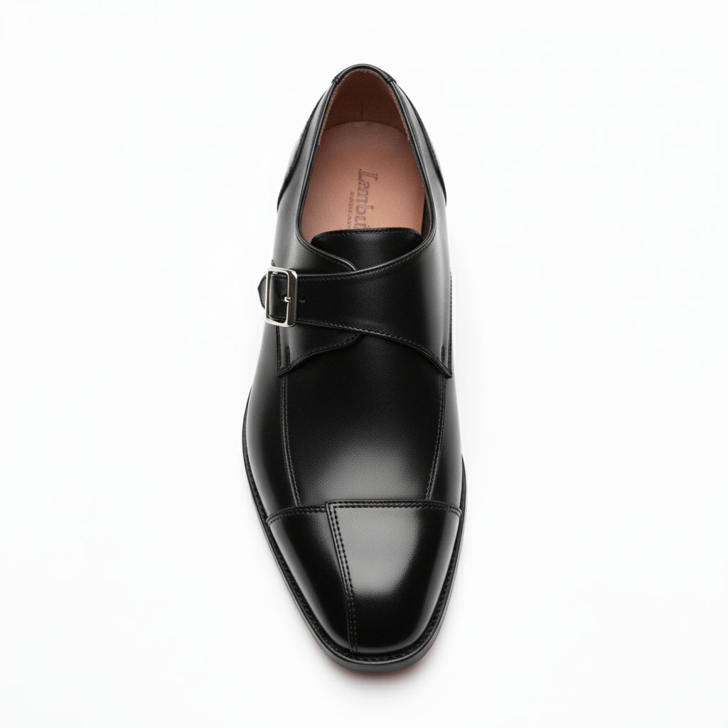 top-down-view - Men's Black Leather Monk Dress Shoes