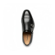 top-down-view - Men's Black Leather Monk Strap Shoes