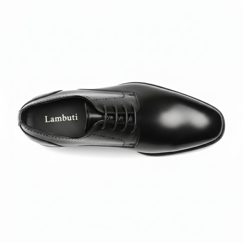 top-down-view - Men's Black Leather Oxford Dress Shoes with Lace-Up Closure