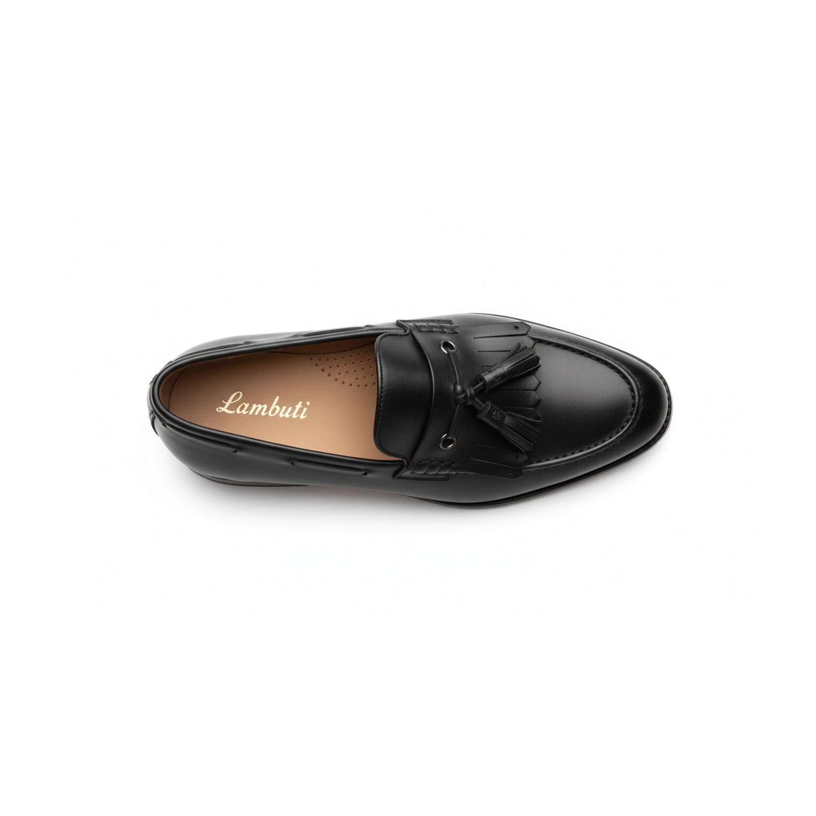 top-down-view - Men's Black Leather Tassel Fringe Moccasins