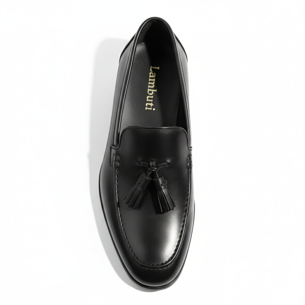 top-down-view - Men's Black Leather Tassel Moccasins