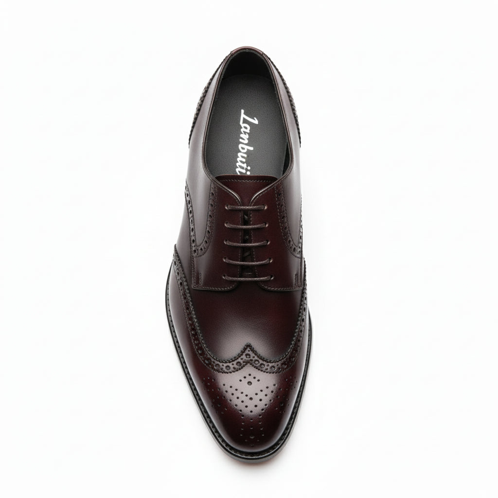 top-down-view - Men's Black Leather Wingtip Brogue Dress Shoes