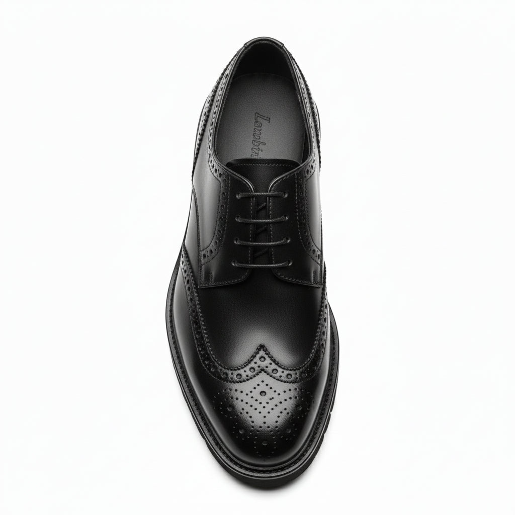 top-down-view - Men's Black Leather Wingtip Brogue Shoes