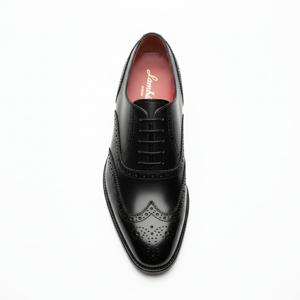 Men's Black Leather Wingtip Oxford Dress Shoes - top-down-view
