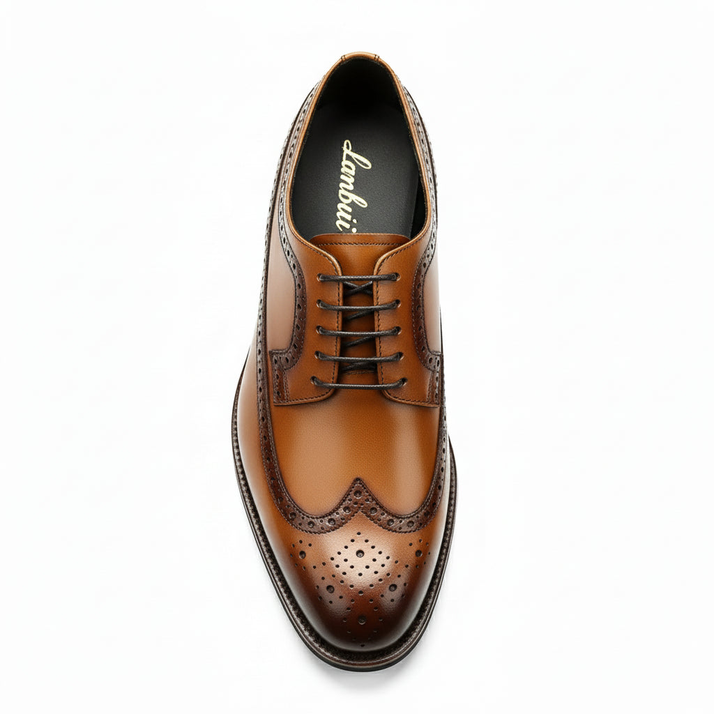 top-down-view - Men's Black Leather Wingtip Oxford Shoes