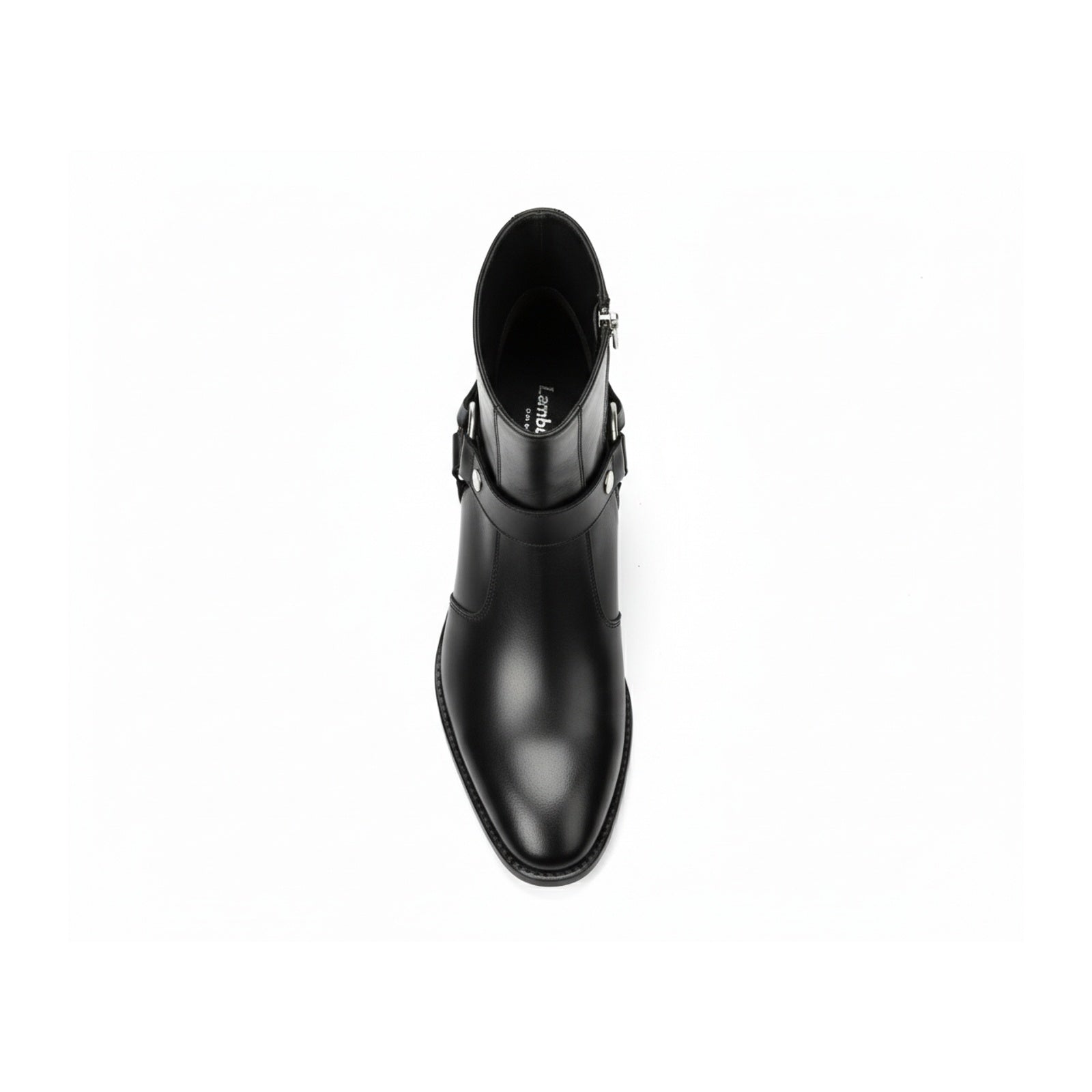 top-down-view - Men's Black Leather Zip Boots with Cuban Heel