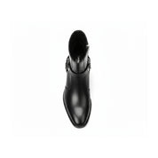 top-down-view - Men's Black Leather Zip Boots with Cuban Heel