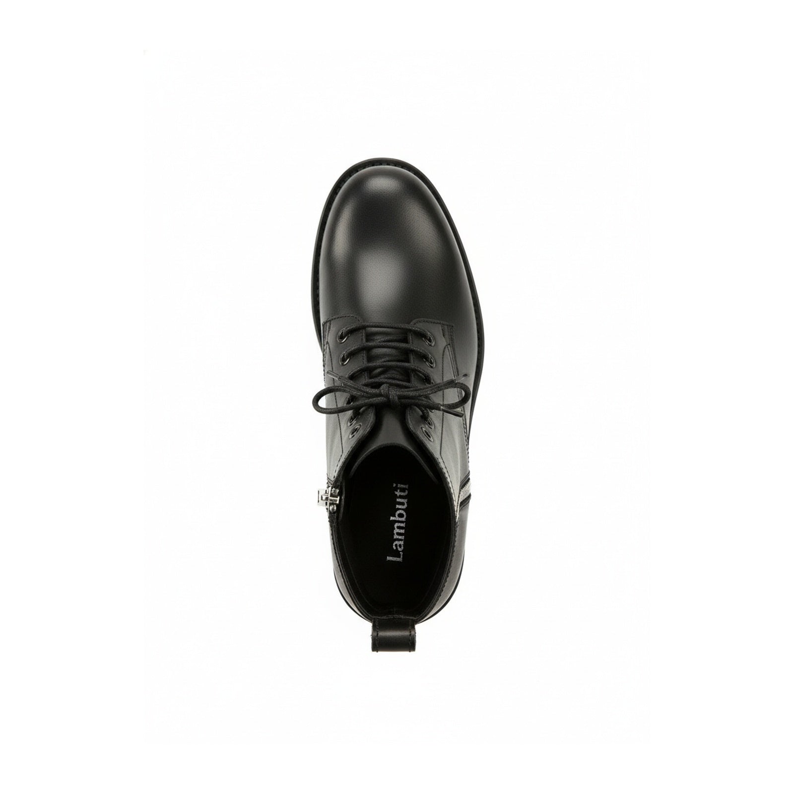 top-down-view - Men's Black Leather Zipper Ankle Boots with Lace-Up Detail