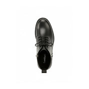 top-down-view - Men's Black Leather Zipper Ankle Boots with Lace-Up Detail