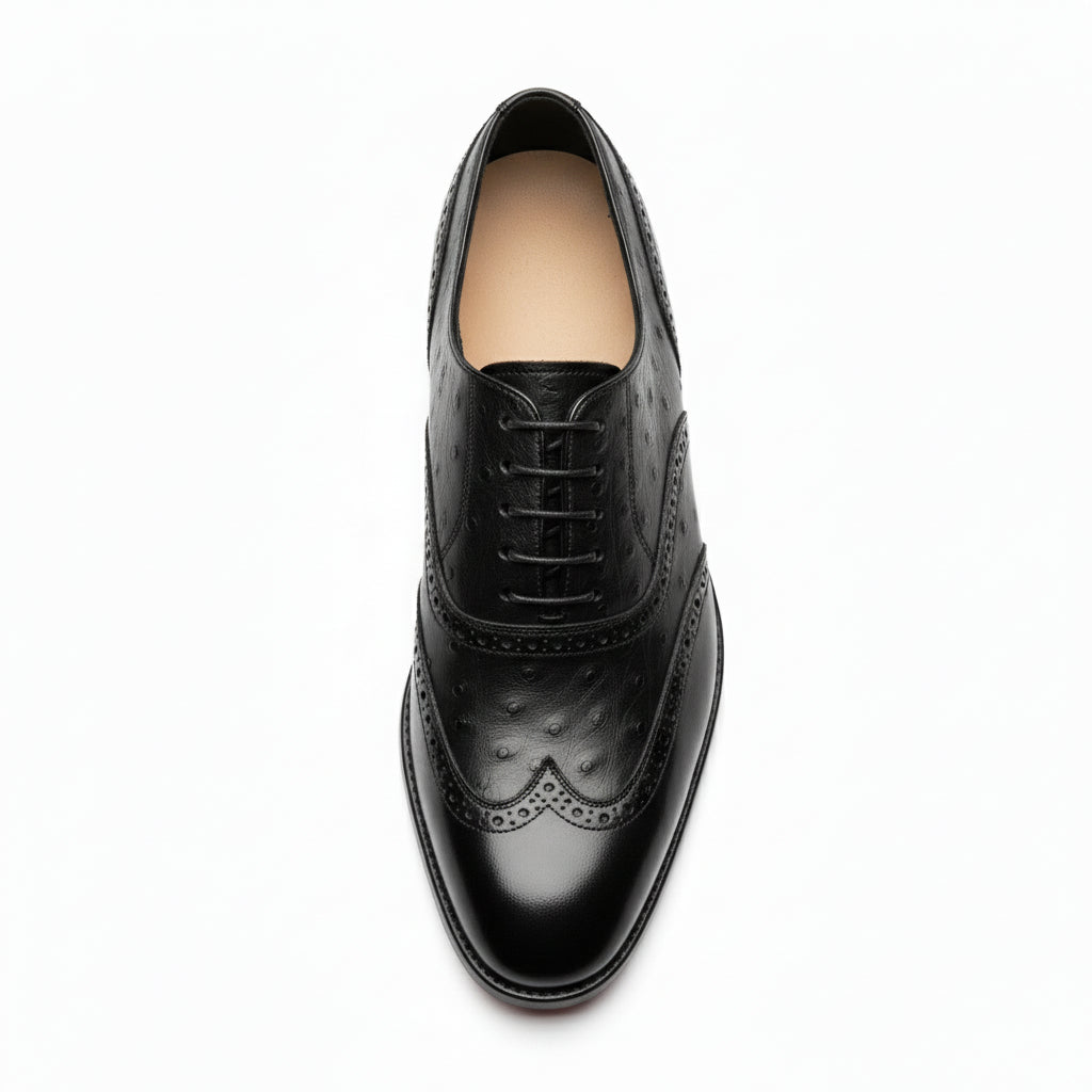 top-down-view - Men's Black Ostrich Leather Wingtip Shoes