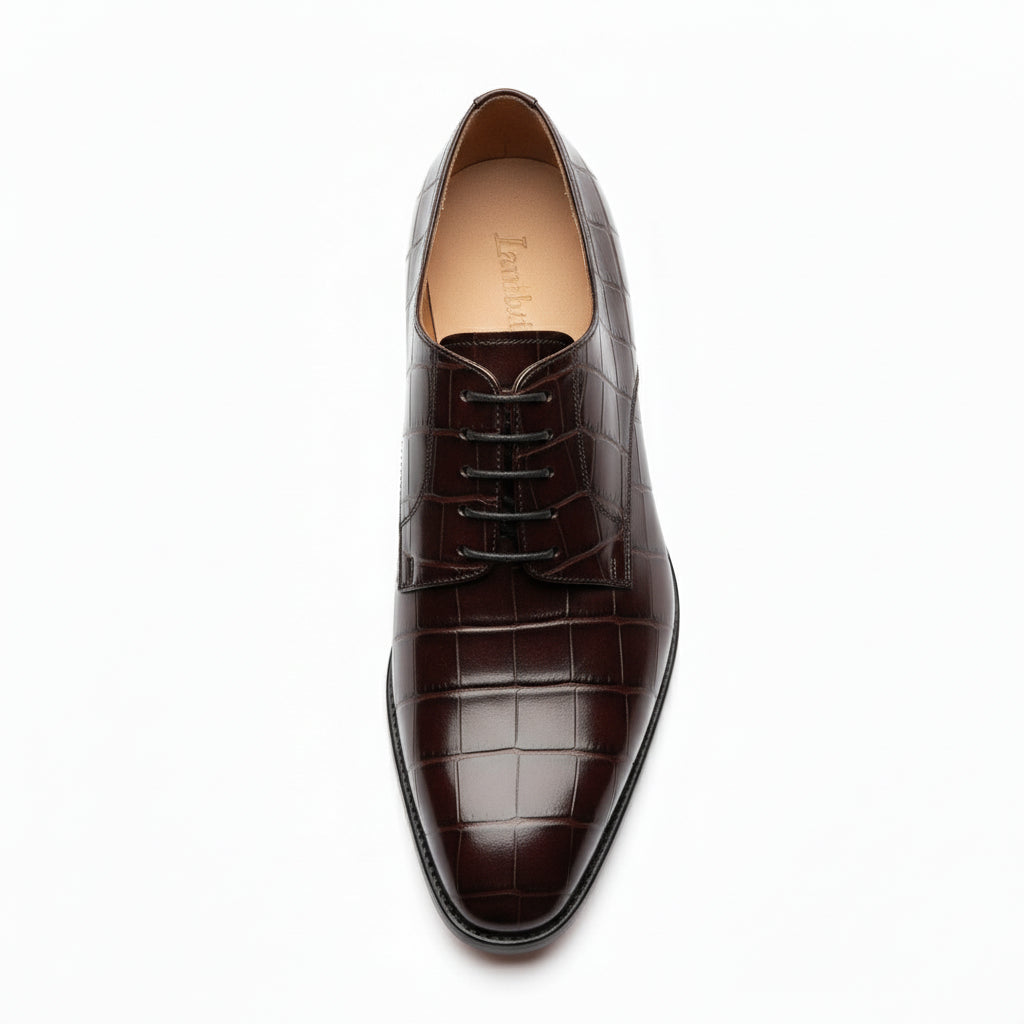 top-down-view - Men's Black Oxford Leather Shoes | Crocodile Texture