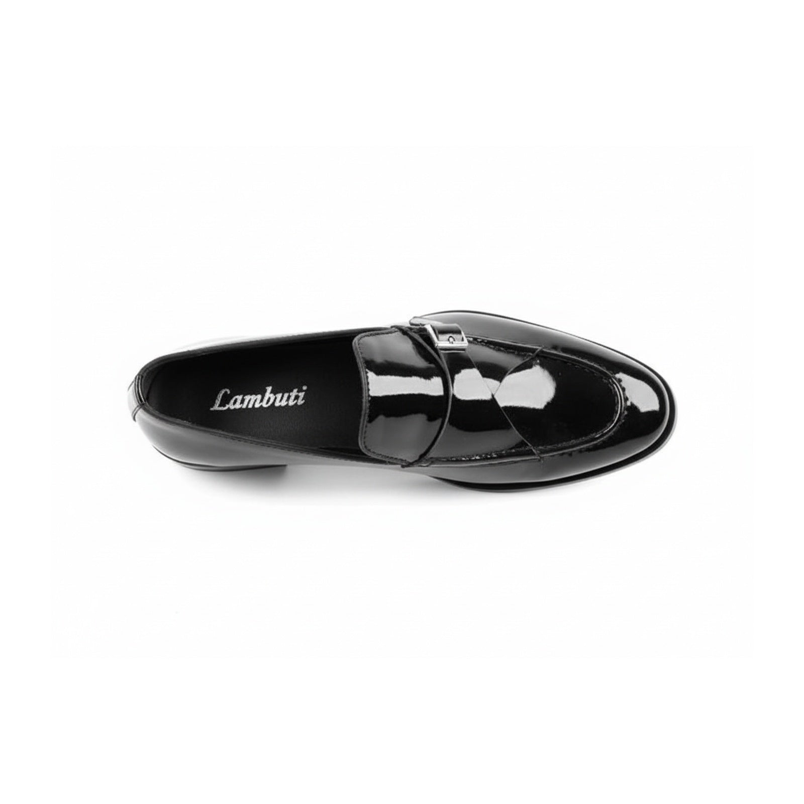Men's Black Patent Leather Monk Shoes - top-down-view