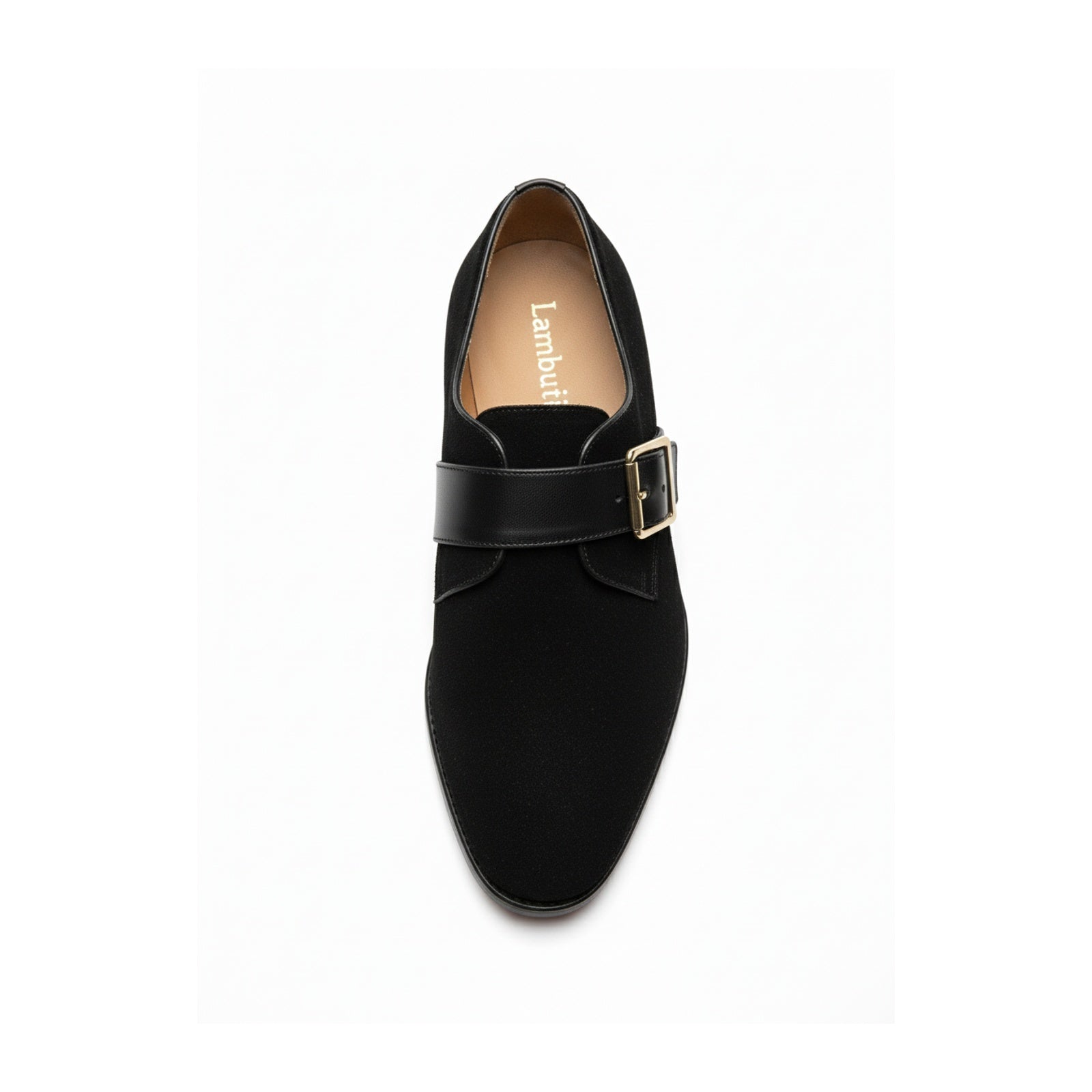 top-down-view - Men's Black Suede Dress Shoes with Buckle Detail